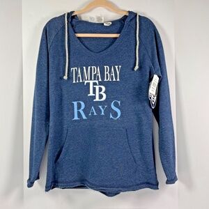 MLB Tampa Bay Rays Blue Fleece Pullover Hoodie Sweatshirt Womens Size Medium NEW